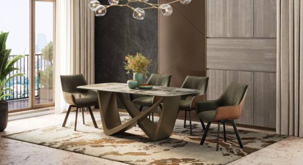 Paloma 6 Seater Spanish Ceramic Dining Table With Set Of 6 Casey Swivel Dining Chairs